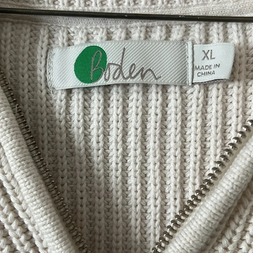 Boden men sweater chunky knit 1/4 zip‎ xl casual office Cream stripe arm